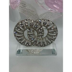 Vintage Silver Rhinestone entwined  double circle Brooch Fashion Jewelry